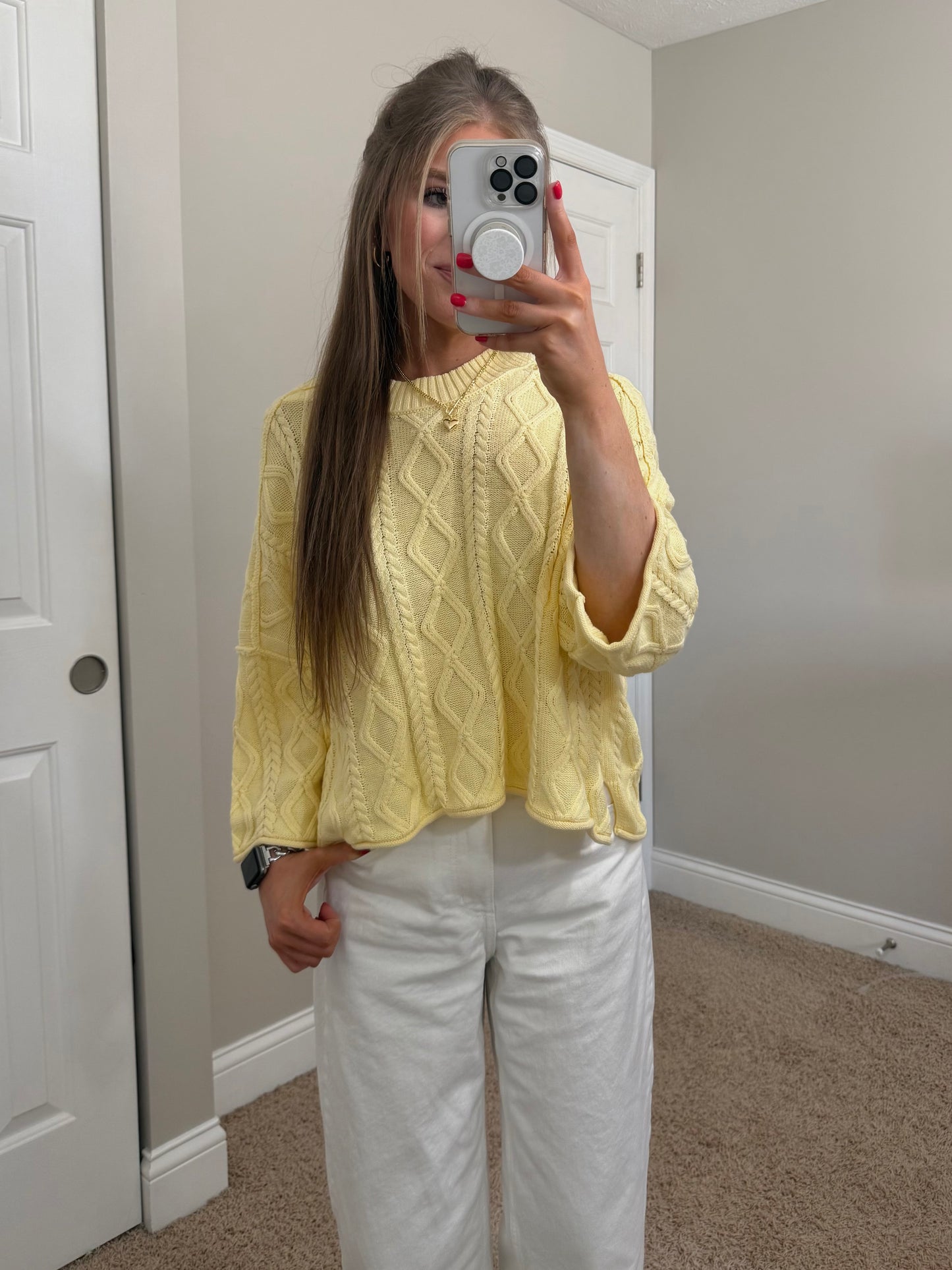 Madi 3/4 Sleeve Sweater | Pastel Yellow
