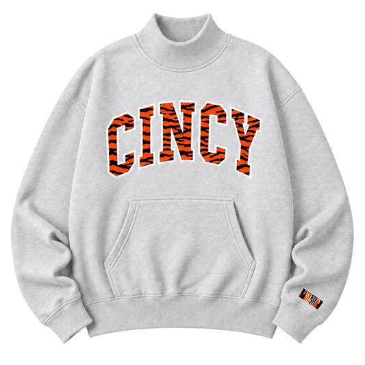 *PREORDER* Ash Gray CINCY Mockneck | Bengals Inspired Print