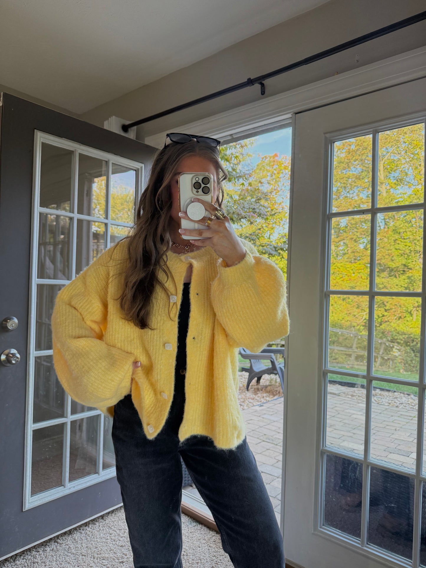 Good Vibes Balloon Sleeve Cardigan | Yellow