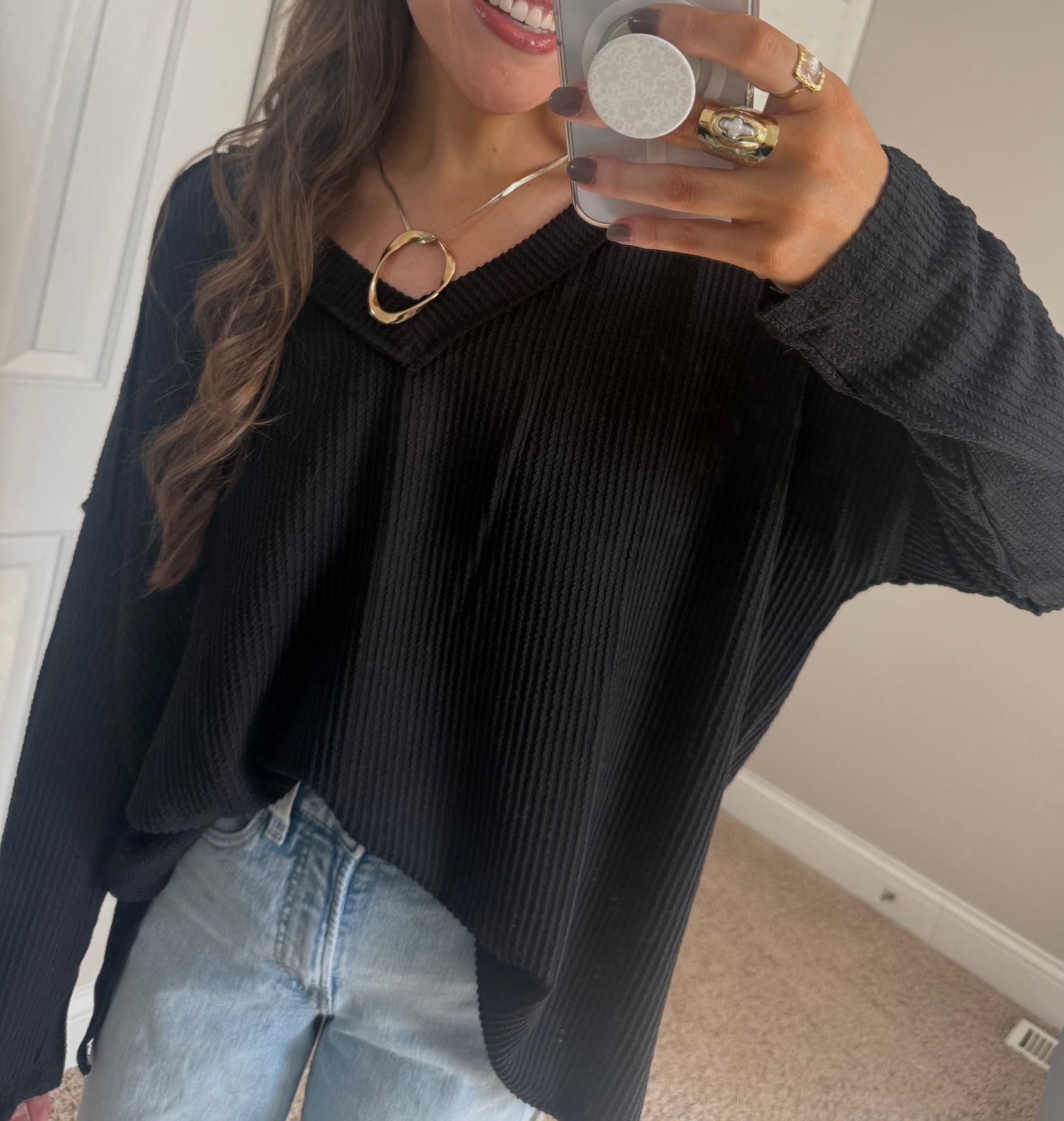 Reagan Raised Ribbed Top | Black