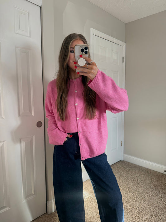 Molly Crewneck Cardigan | Pink