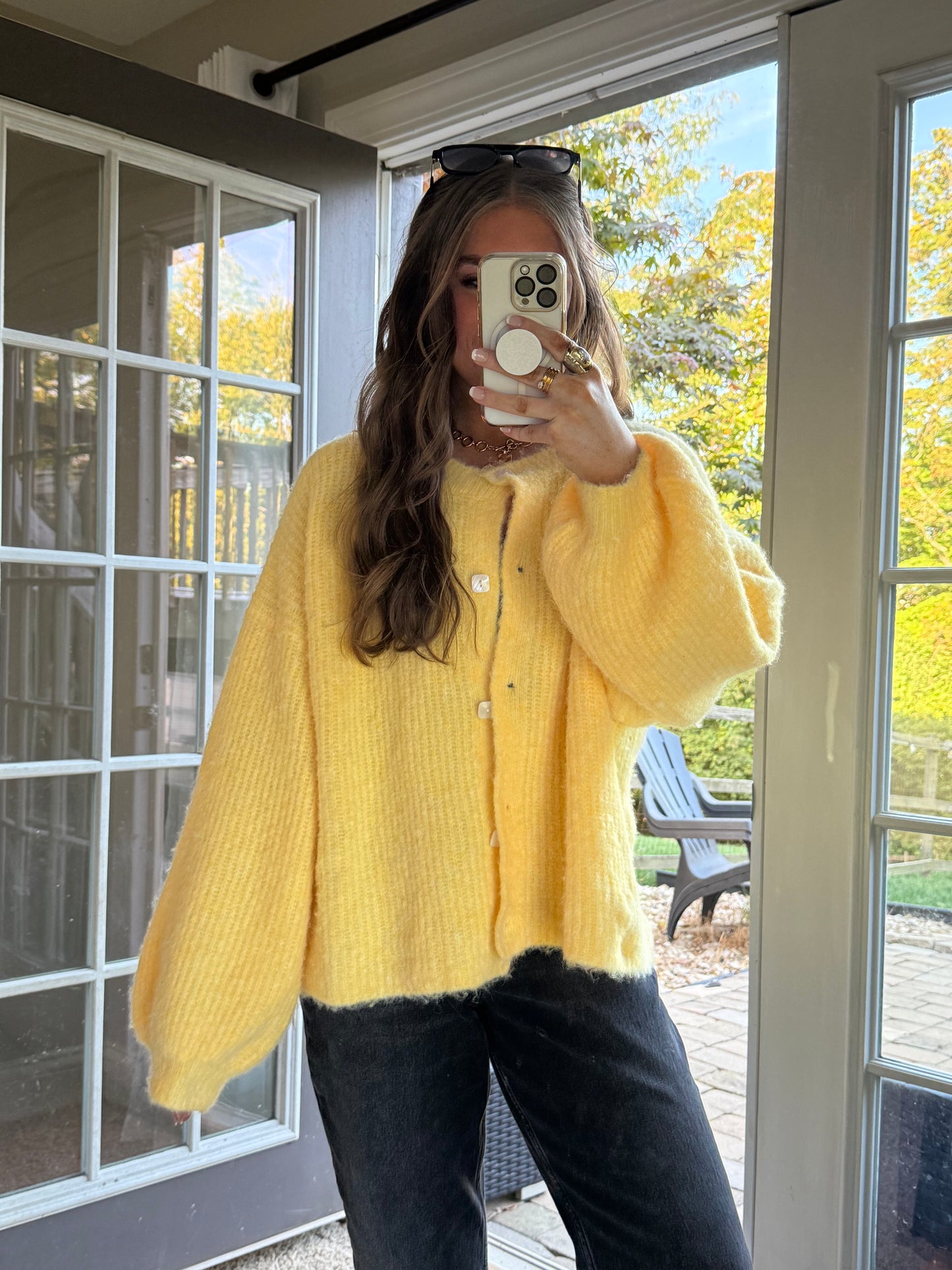 Good Vibes Balloon Sleeve Cardigan | Yellow