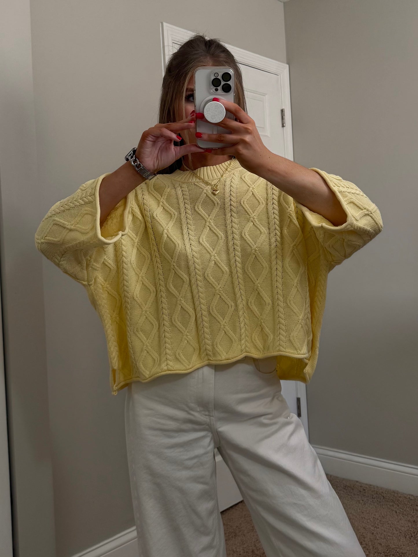 Madi 3/4 Sleeve Sweater | Pastel Yellow