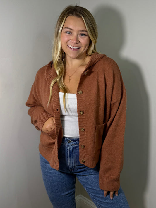 Rust Helen Hooded Cardigan