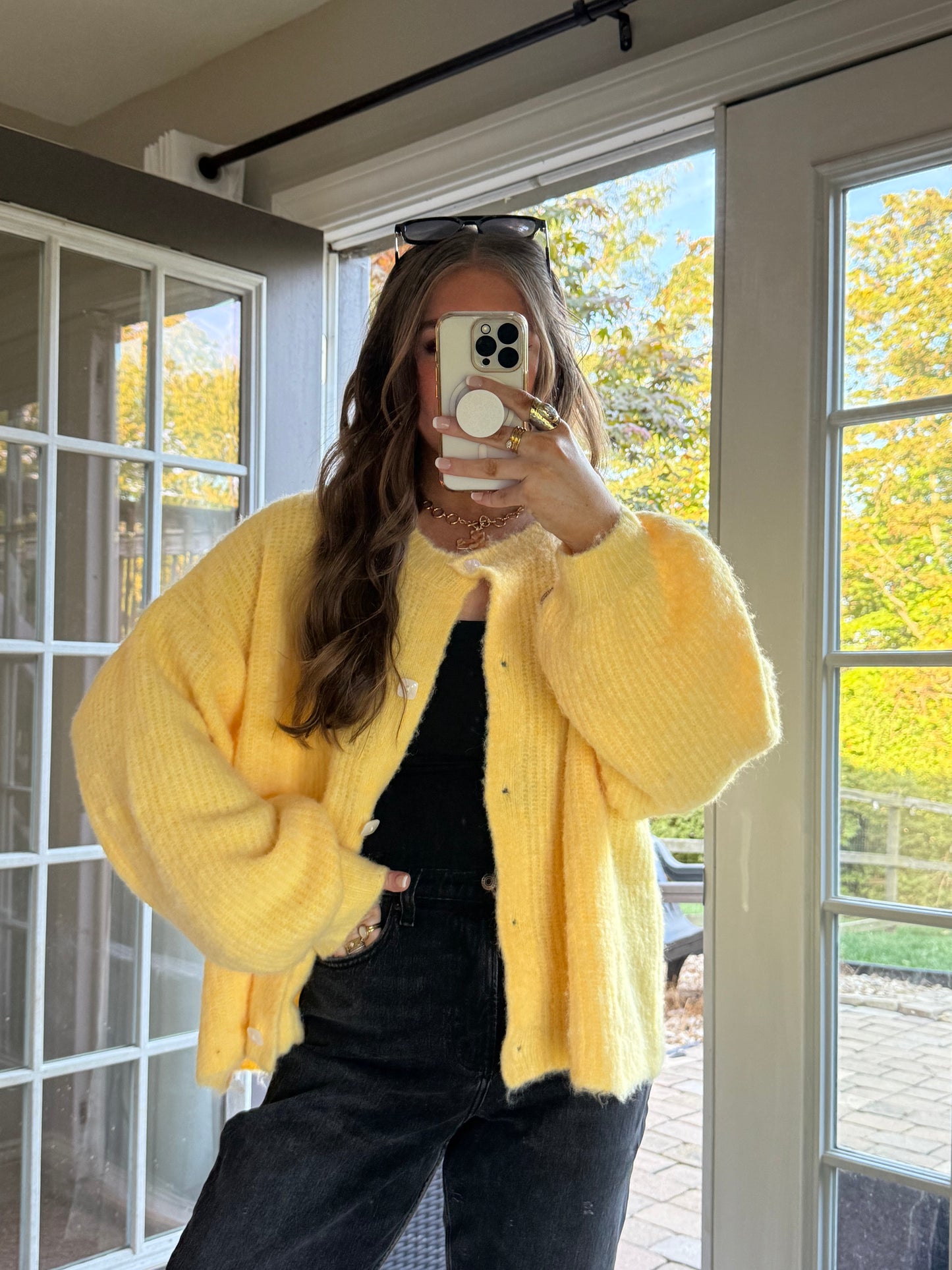 Good Vibes Balloon Sleeve Cardigan | Yellow