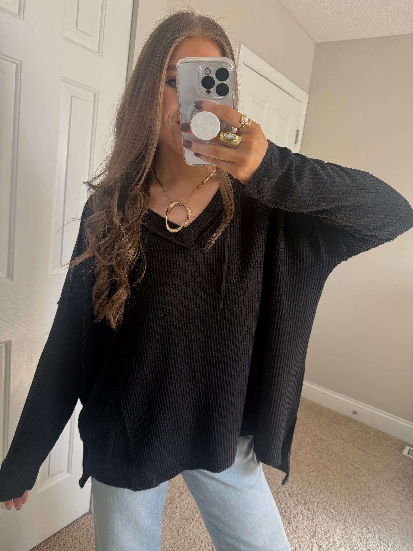 Reagan Raised Ribbed Top | Black
