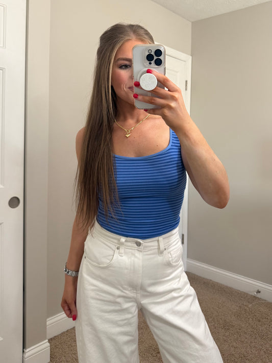 Striped Cropped Tank | Blue