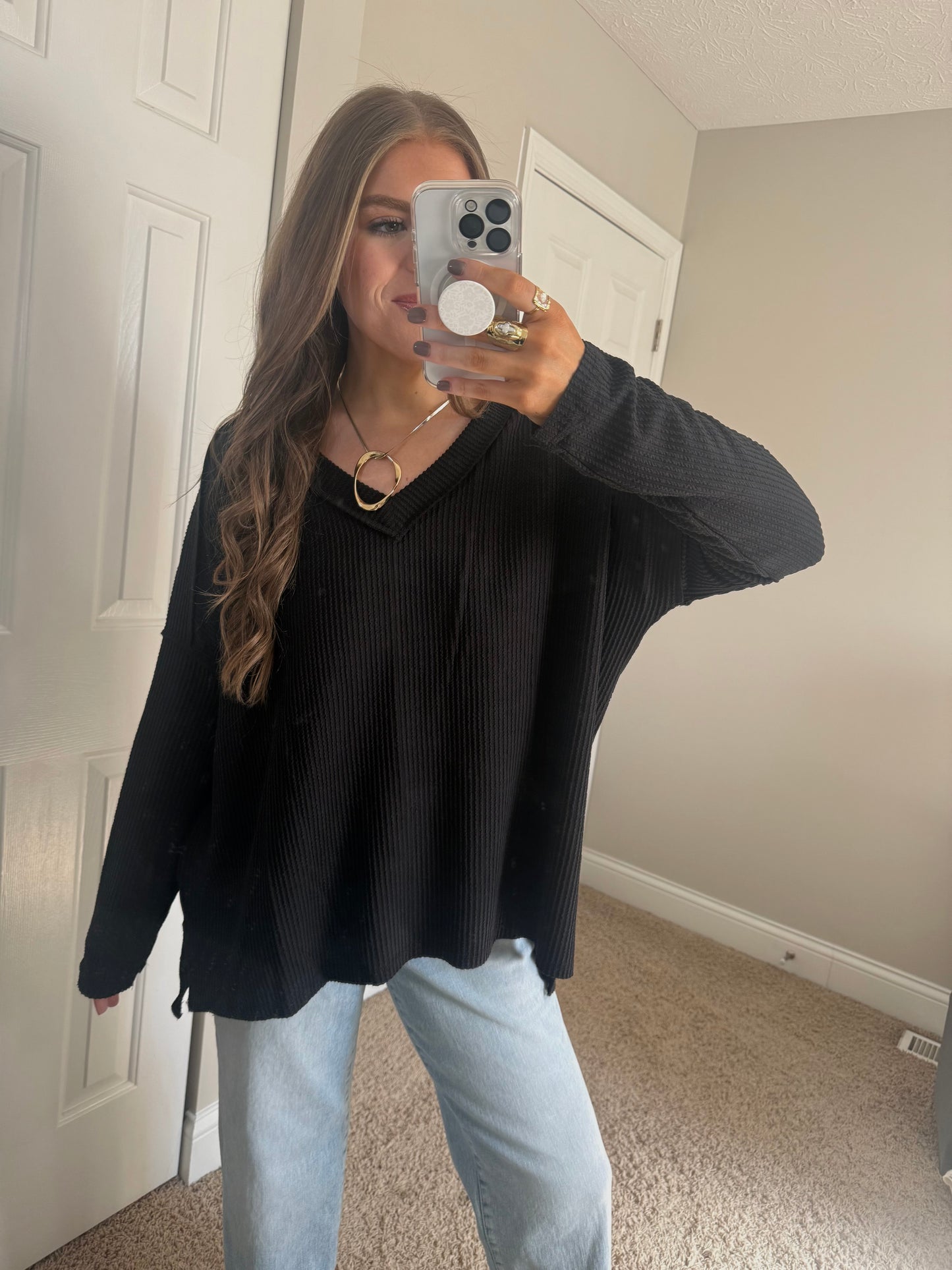 Reagan Raised Ribbed Top | Black