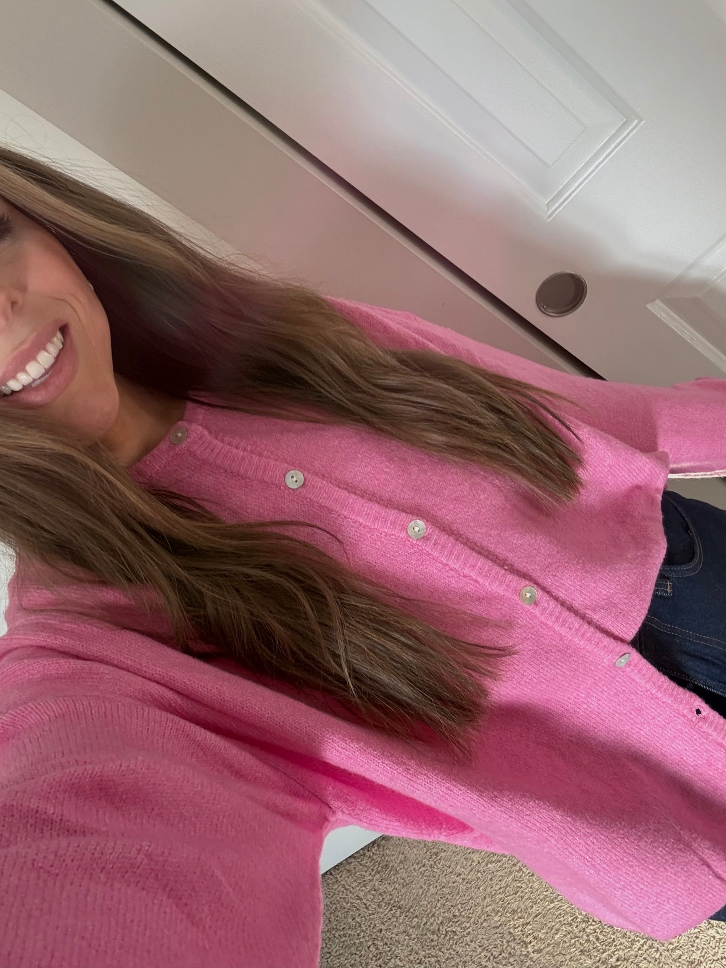 Molly Crewneck Cardigan | Pink