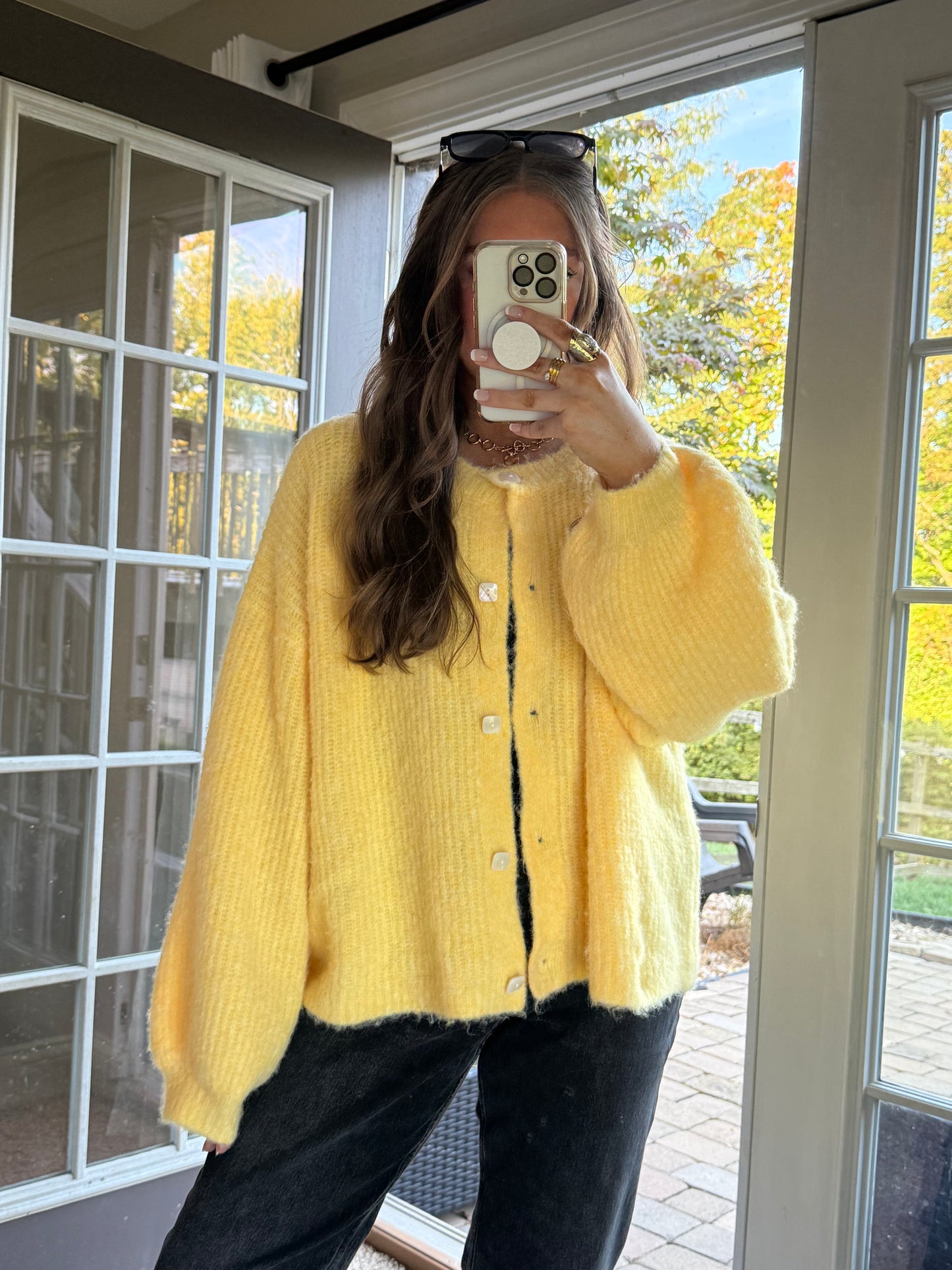 Good Vibes Balloon Sleeve Cardigan | Yellow