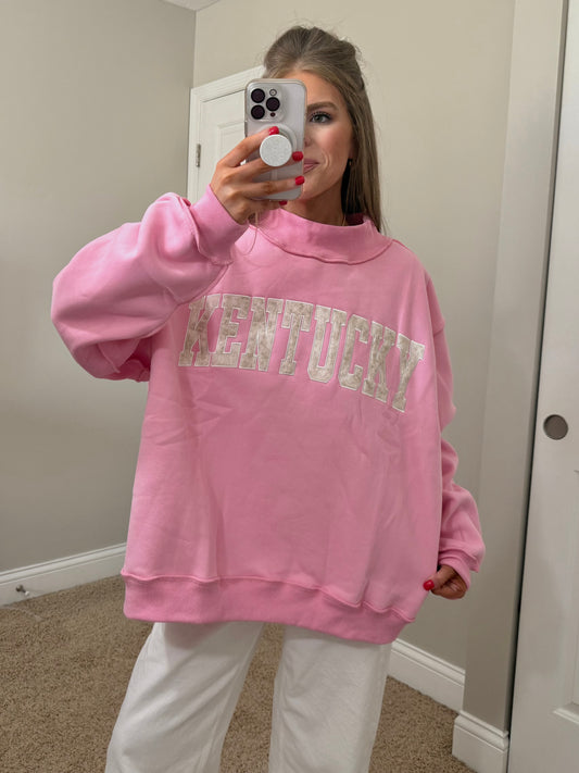 Embroidered Kentucky Mockneck | Bubblegum Pink/Camo