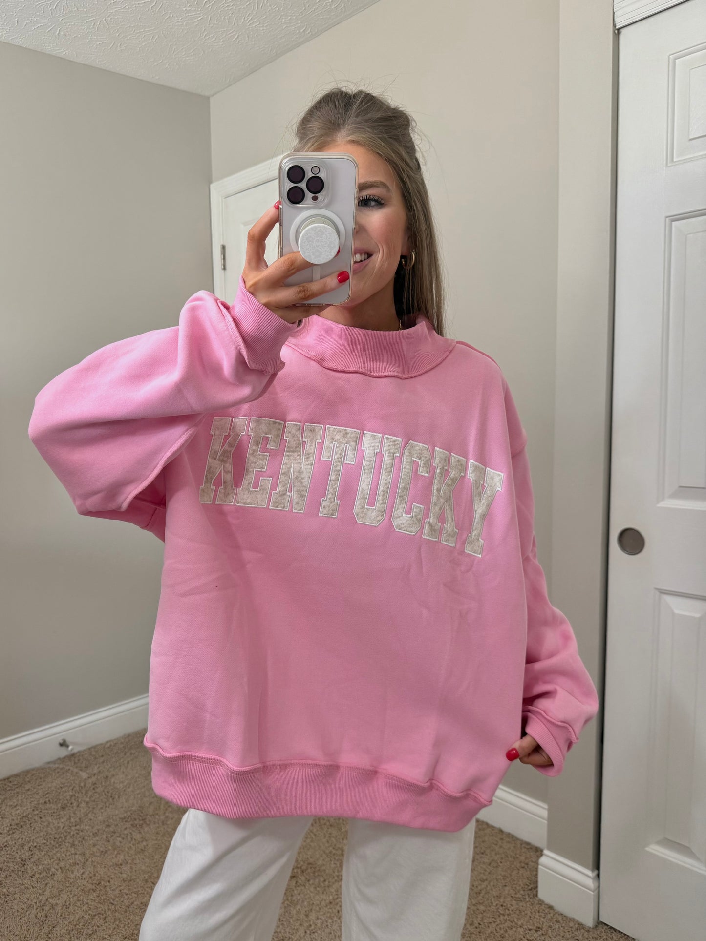 Embroidered Kentucky Mockneck | Bubblegum Pink/Camo