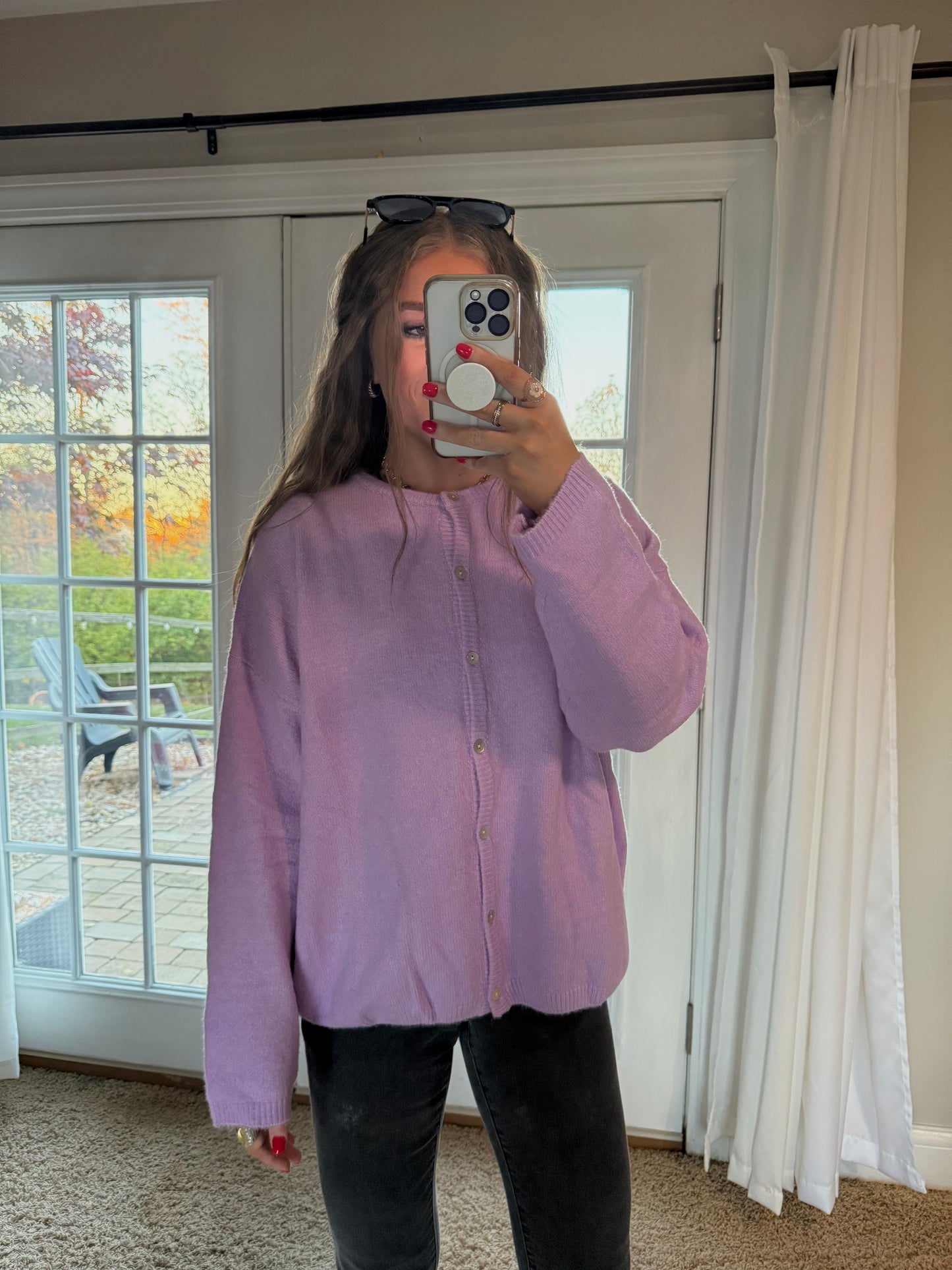 Molly Crewneck Cardigan | Lavender