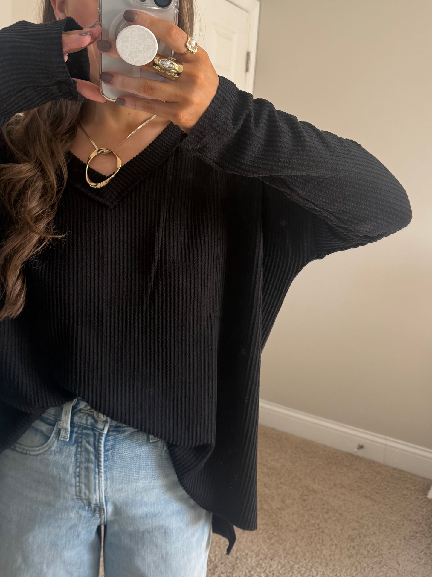 Reagan Raised Ribbed Top | Black