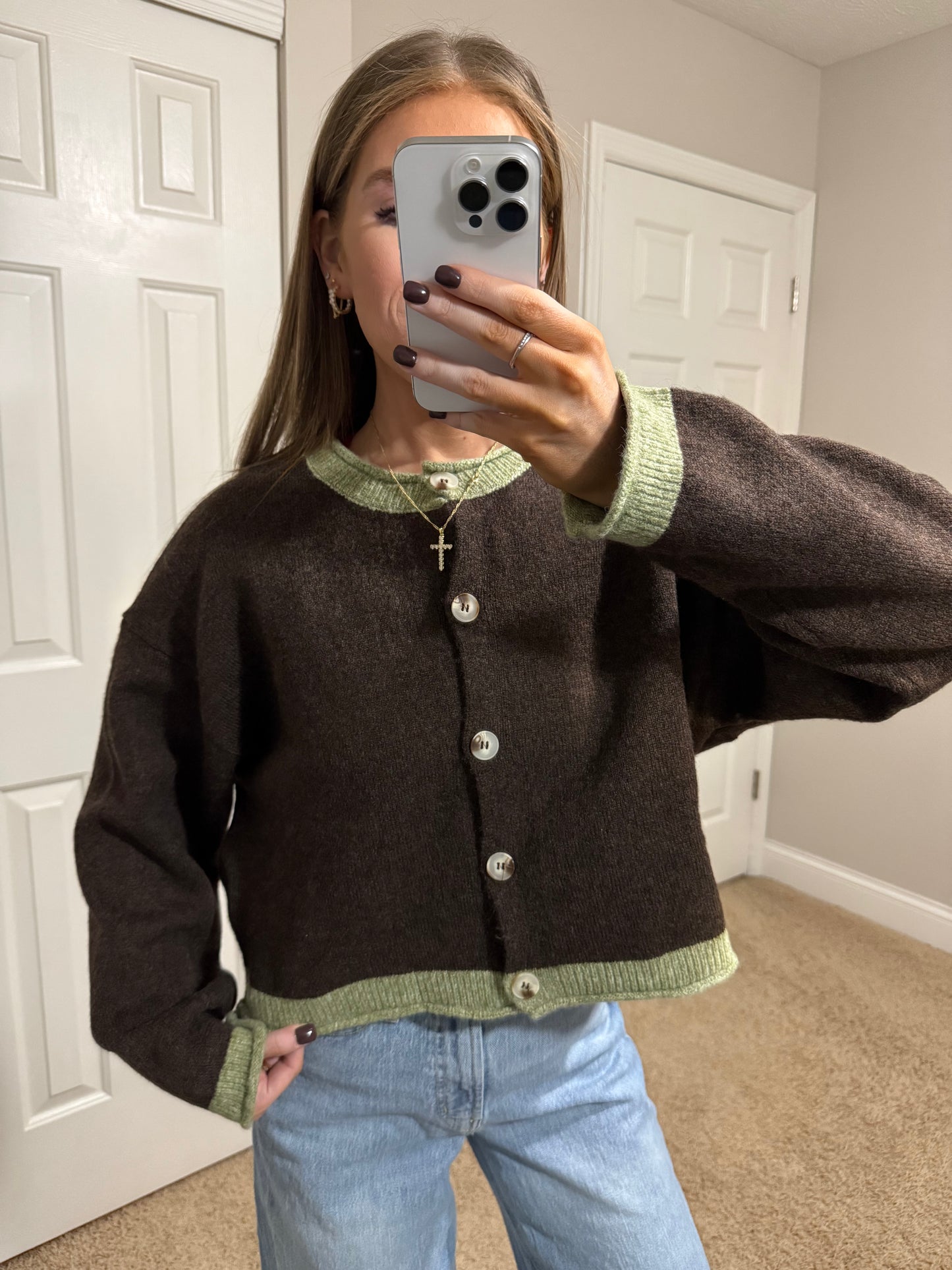 Coffee Contrast Cardigan