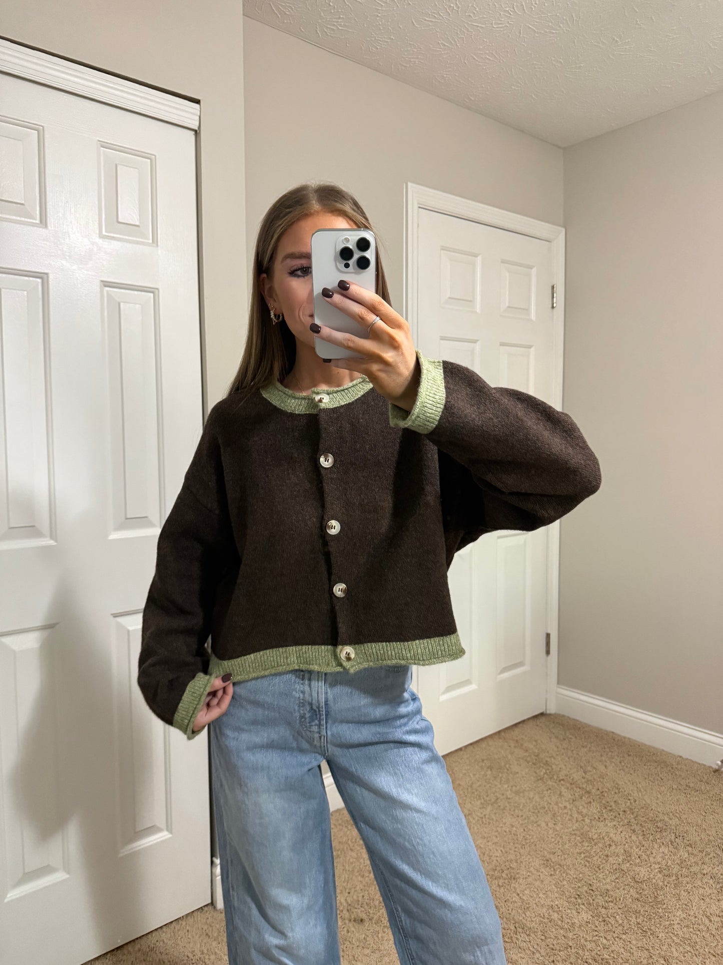 Coffee Contrast Cardigan