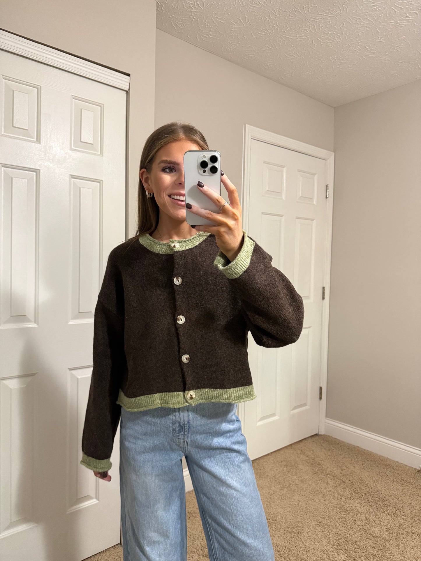 Coffee Contrast Cardigan