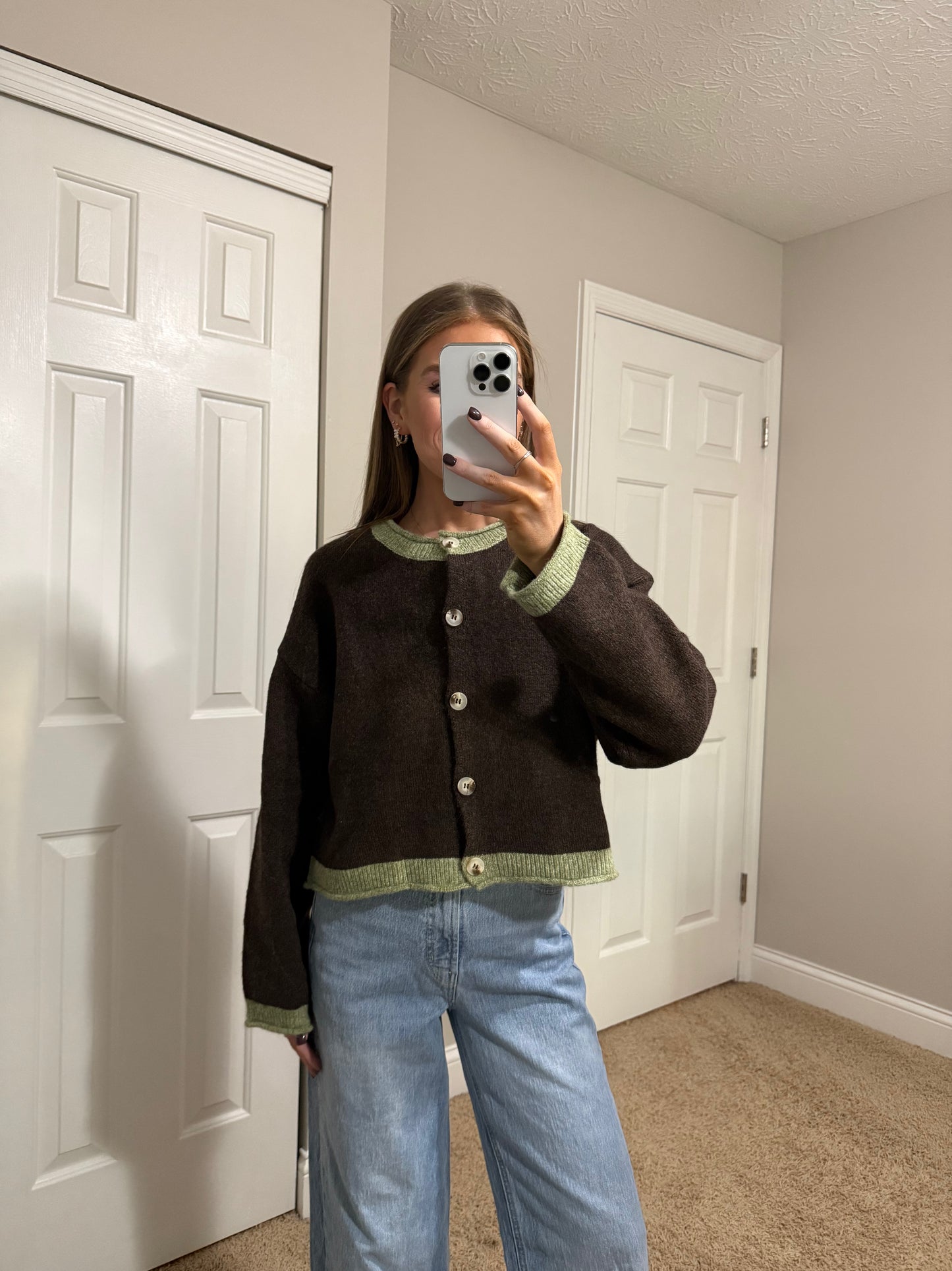 Coffee Contrast Cardigan
