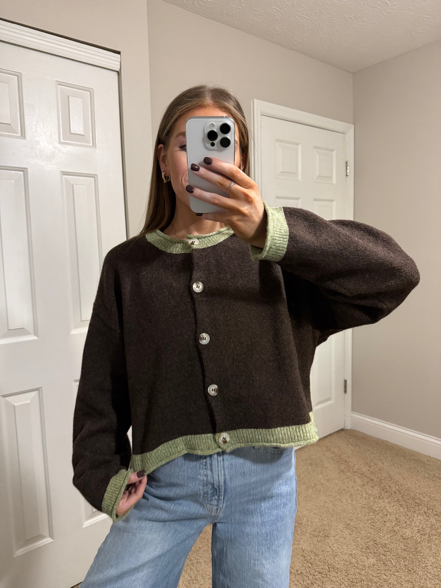 Coffee Contrast Cardigan