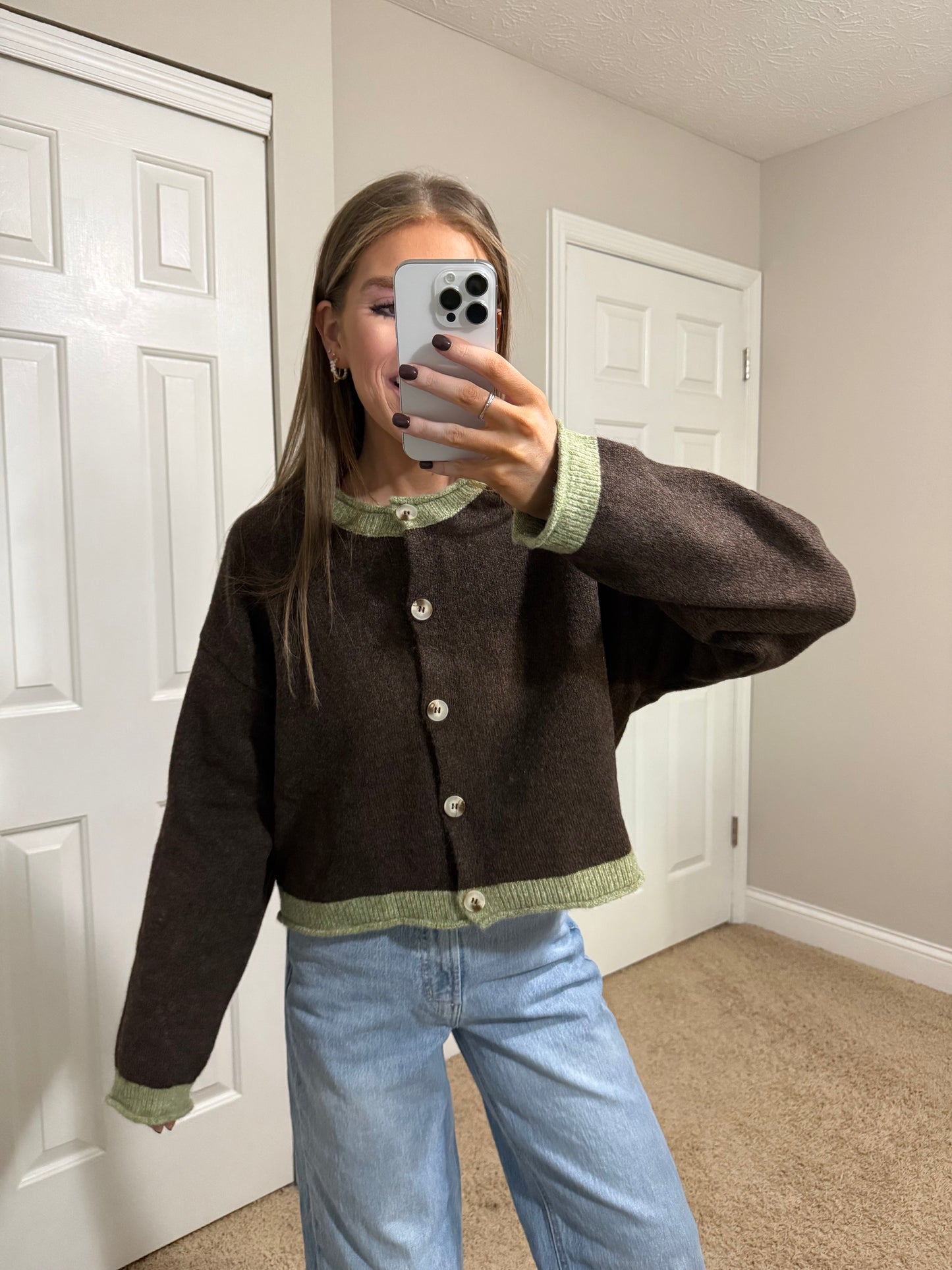 Coffee Contrast Cardigan