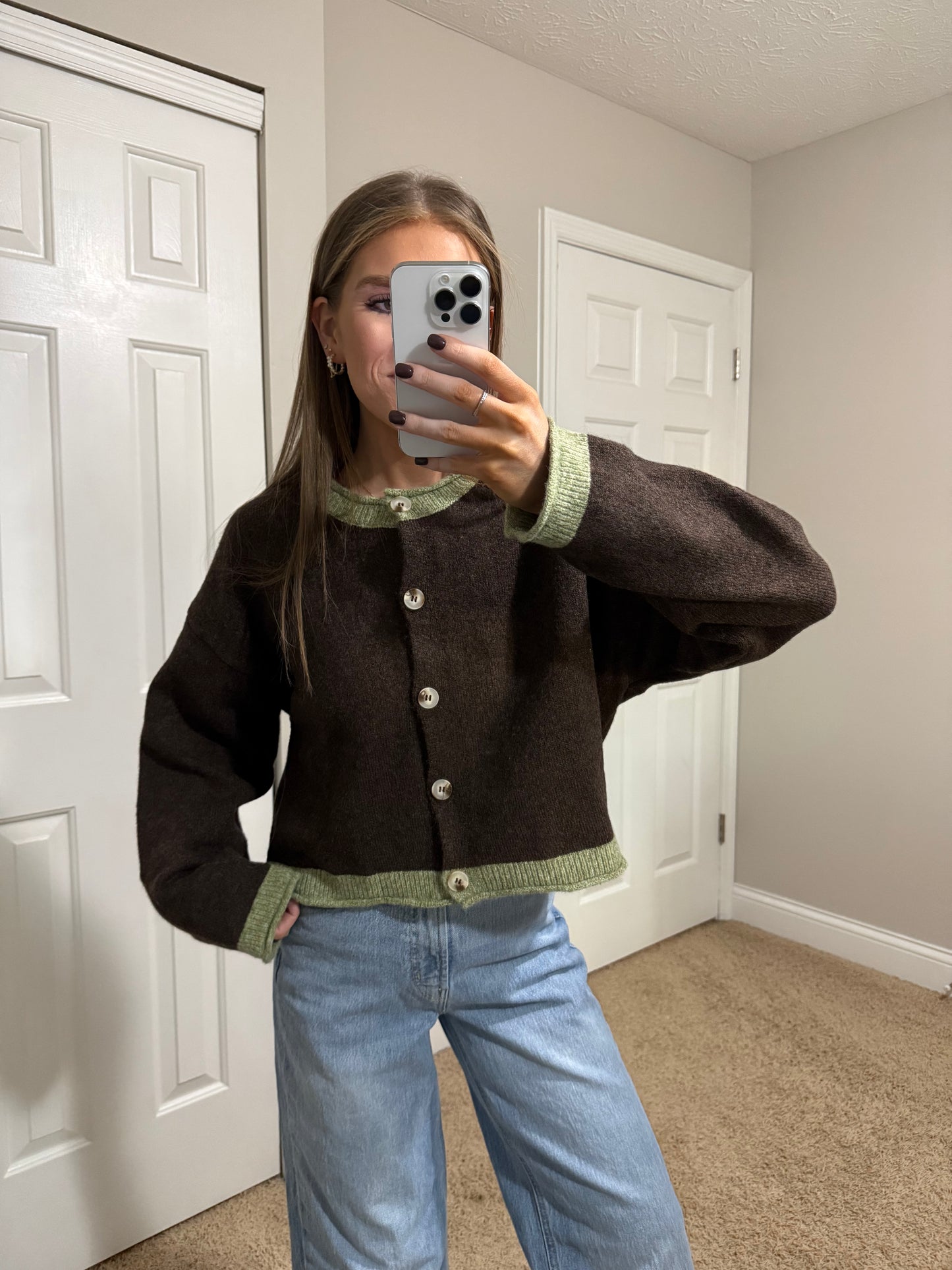 Coffee Contrast Cardigan