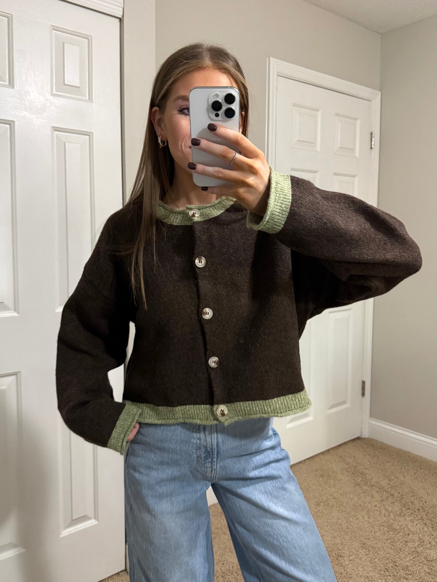Coffee Contrast Cardigan