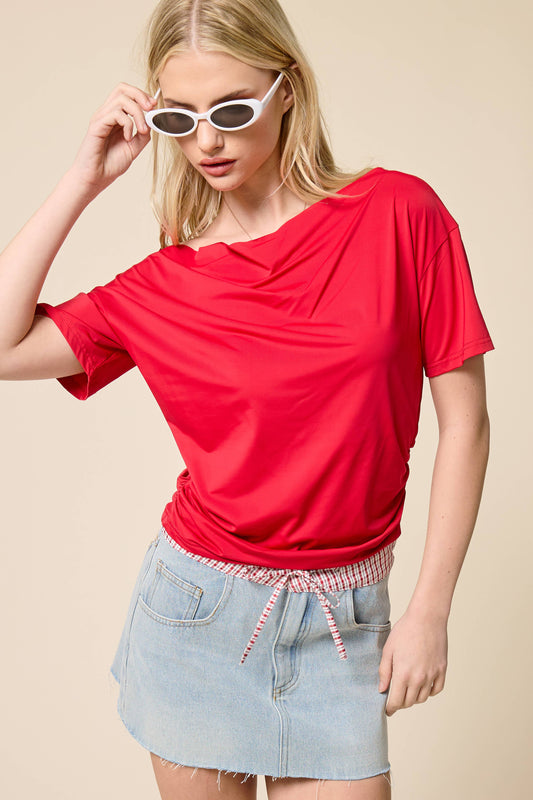 Ryan One Shoulder Short Sleeve Top | Red