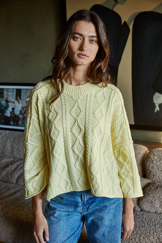 Madi 3/4 Sleeve Sweater | Pastel Yellow