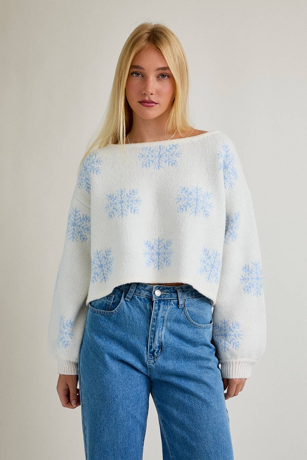 *SALE* ‘SNOWFLAKE' Boat Neck Cropped Sweater