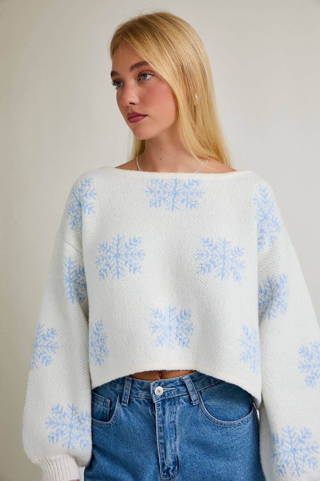 *SALE* ‘SNOWFLAKE' Boat Neck Cropped Sweater